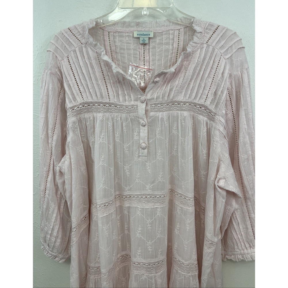 Sundance Warm Breeze Tunic Top Pink Size L NEW 100% Cotton Tiered Eyelet - Picture 3 of 8